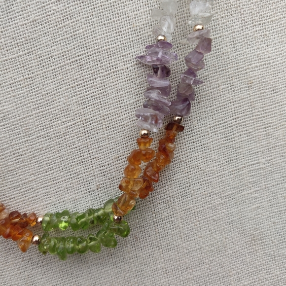 Vintage carnelian,peridot,amethyst stone necklace - Picture 5 of 13